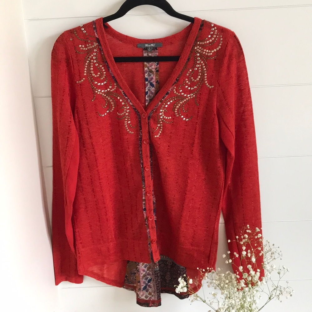 Miss Me Western Cowgirl Red Boho Fall Cardigan